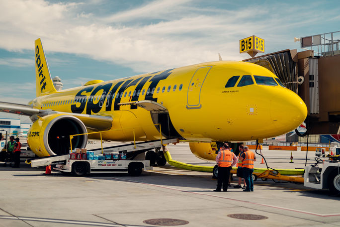 A Spirit Airlines airplane. Spirit Airlines, budget airlines, airplane, spirit airplane, yellow airplane