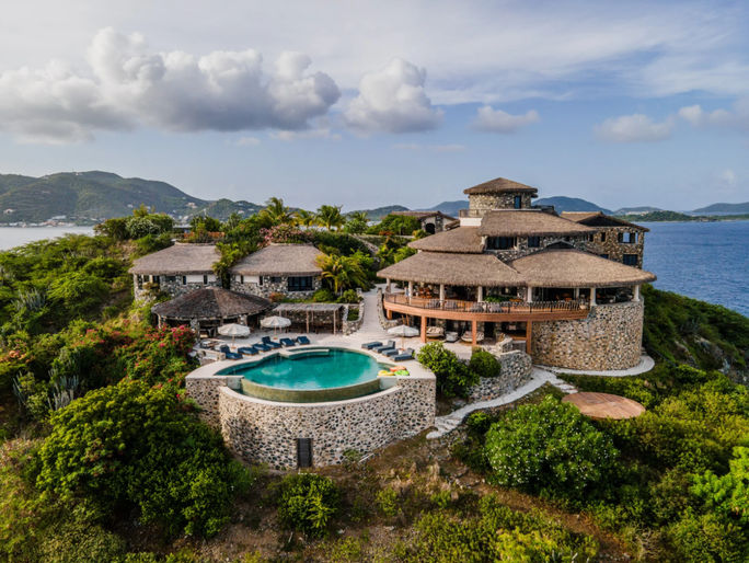 Aerial view of The Aerial in British Virgin Islands. Rental Escapes, private islands, private villas