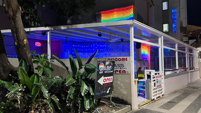 The gay bar Oasis Tapas & Lounge is located on Calle Condado in San Juan, Puerto Rico. The gay bar Oasis Tapas & Lounge is located on Calle Condado in San Juan, Puerto Rico.
