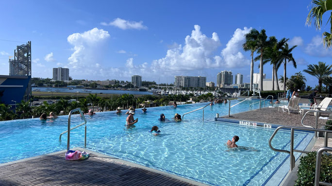 The infinity pool at the Sheraton Puerto Rico Resort & Casino is located on the complex's fourth floor. The infinity pool at the Sheraton Puerto Rico Resort & Casino is located on the complex's fourth floor.