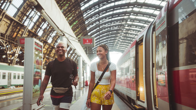 Travelers at a European rail station Eurail, Train station, Rail station