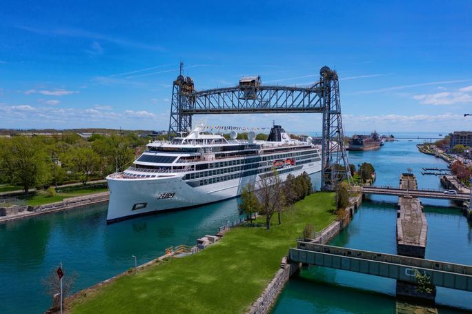 Viking Octanis passing through the Welland Canal, Great Lakes, North America. Viking Octanis, Welland Canal, St. Lawrence Seaway, Great Lakes, North America