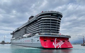 Virgin Voyages' Resilient Lady during sea trails. (photo via Virgin Voyages)